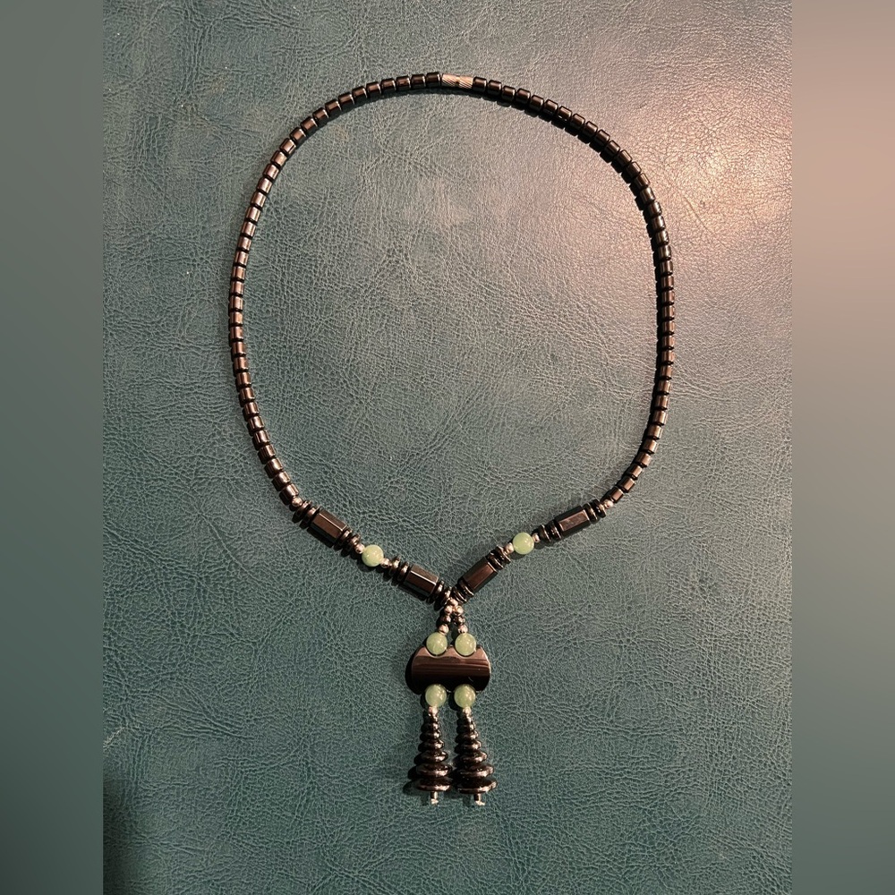 Hematite Aventurine Jade Artisan Bead Necklace Native Southwest Biker Babe Edgy